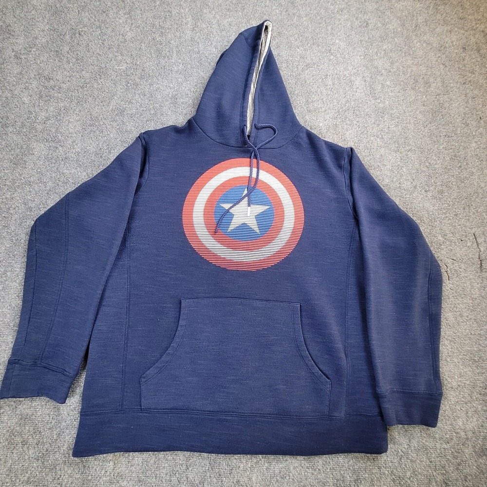 Marvel Sweater Adult XL Blue Solid Captain America Graphic Hoodie Mens